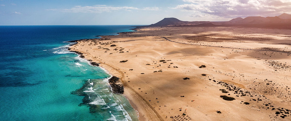 An aerial view over the beaches of Fuerteventura, Canary Islands